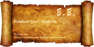 Bamberger Baksa névjegykártya